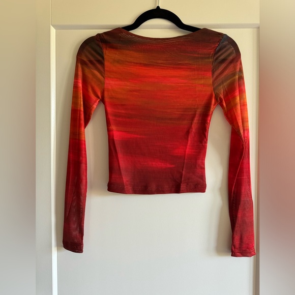 NWT Farai London Cleo mesh long sleeve top and midi skirt SET Red Ombre size XS - Picture 6 of 10